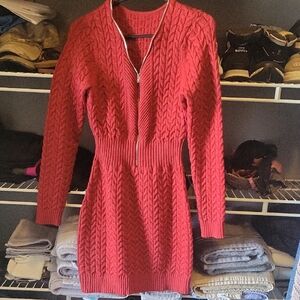 Red Cable Knit Sweater Dress
